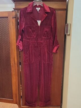 Unique Vintage | Trixie Berry Corduroy Jumpsuit Metallic Thread - Size Large